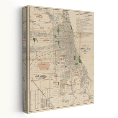 Carte de Chicago 1889 - plan noir beige vieilli