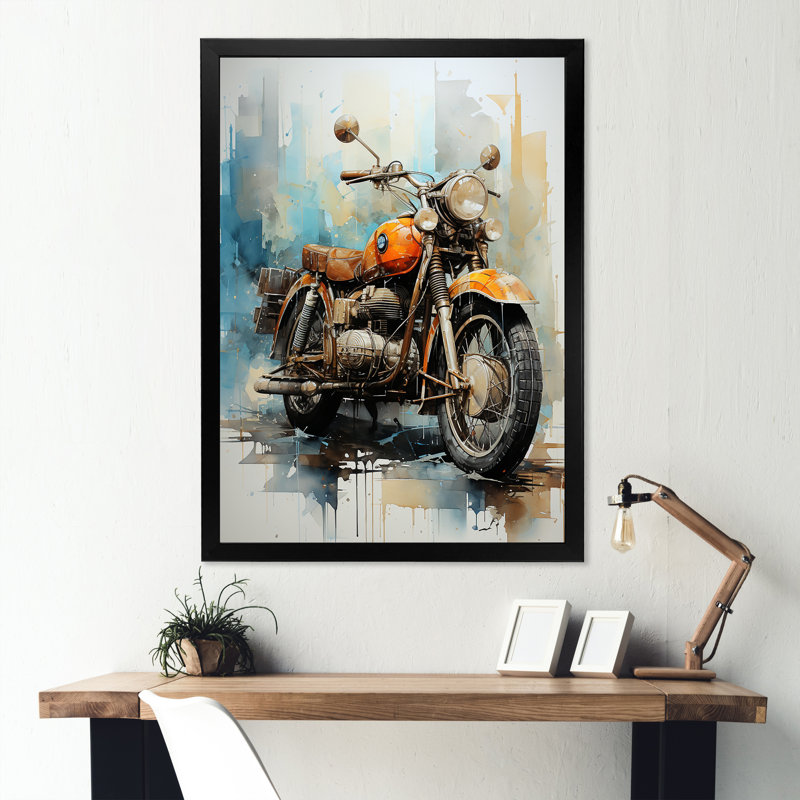 Voyage en moto surréelle sur toile, H 40 po x l 30 po x P 1,5 po, Cadre simple noir