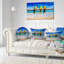 Oreilles bleues et dorées à la plage - Coussin imprimé Beaches-29075932-29075933