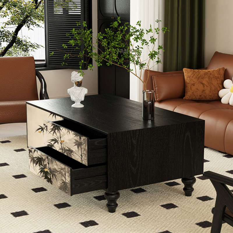 47.24" Black Solid Wood Rectangular Coffee Table