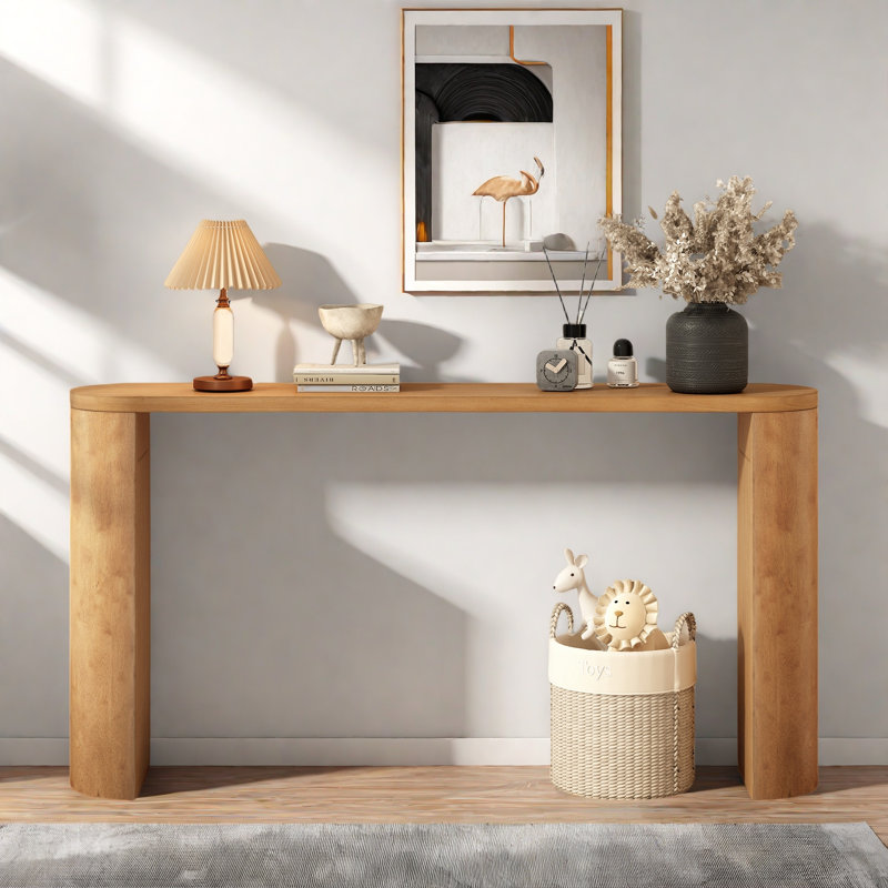 Simple Console Table With Semi-cylindrical Leg Design, Natural