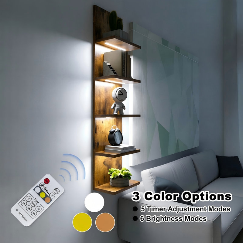 Deangelos 5 Tier Wall Shelf with Light, Brown