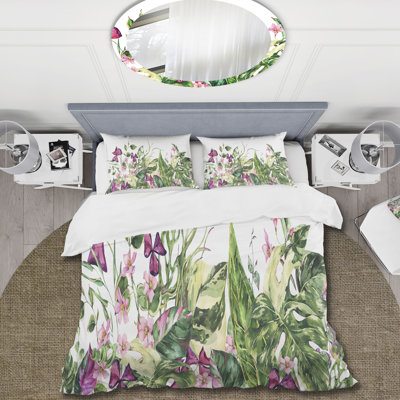 Ensemble de housse de couette Tropical Floral Vintage Leaves I - Polyester en microfibre