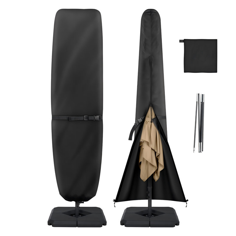 Patio Umbrella Cover for Double-Sided Umbrella, Heavy Duty Outdoor Cover with Support Pole and Zipper, (Black)