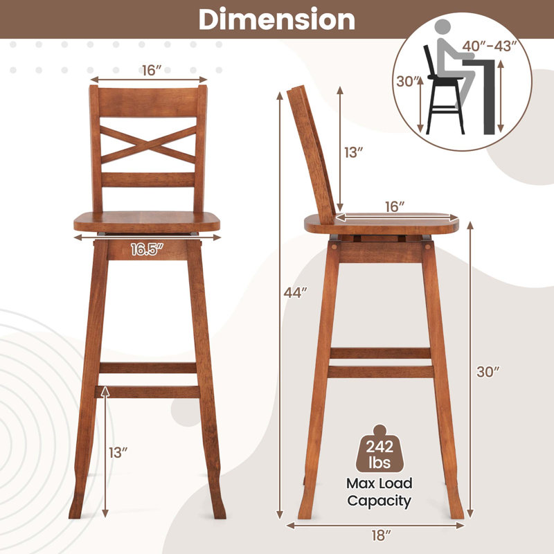Kellynn Swivel Solid Wood Counter Stool, Walnut
