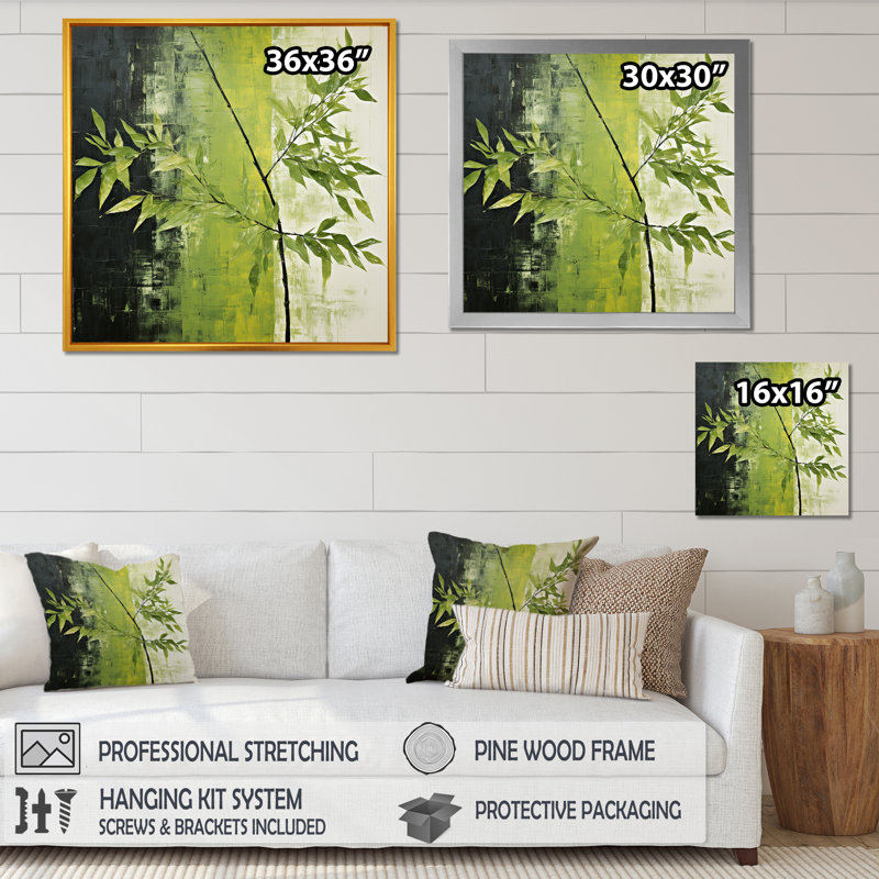 «Green Ferm Simple Collage II», reproduction sur toile, Cadre simple blanc, H 16 po x l 16 po x P 1 po