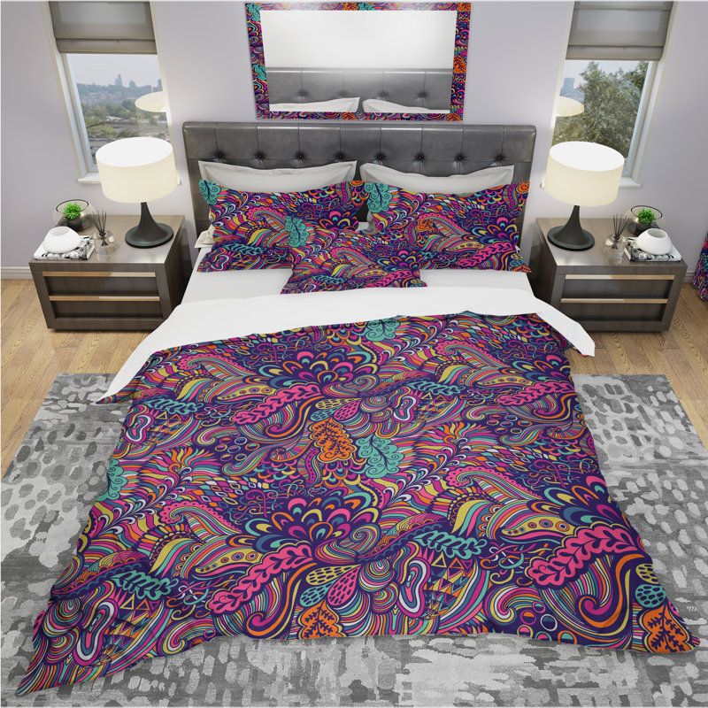 King Multicolor Microfiber Eclectic Floral Duvet Cover Set