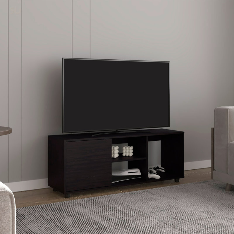 Adel 51-Inch Wide TV Stand With Spacious Shelves, Cable Management, And Concealed Storage For Modern Living Rooms, Black