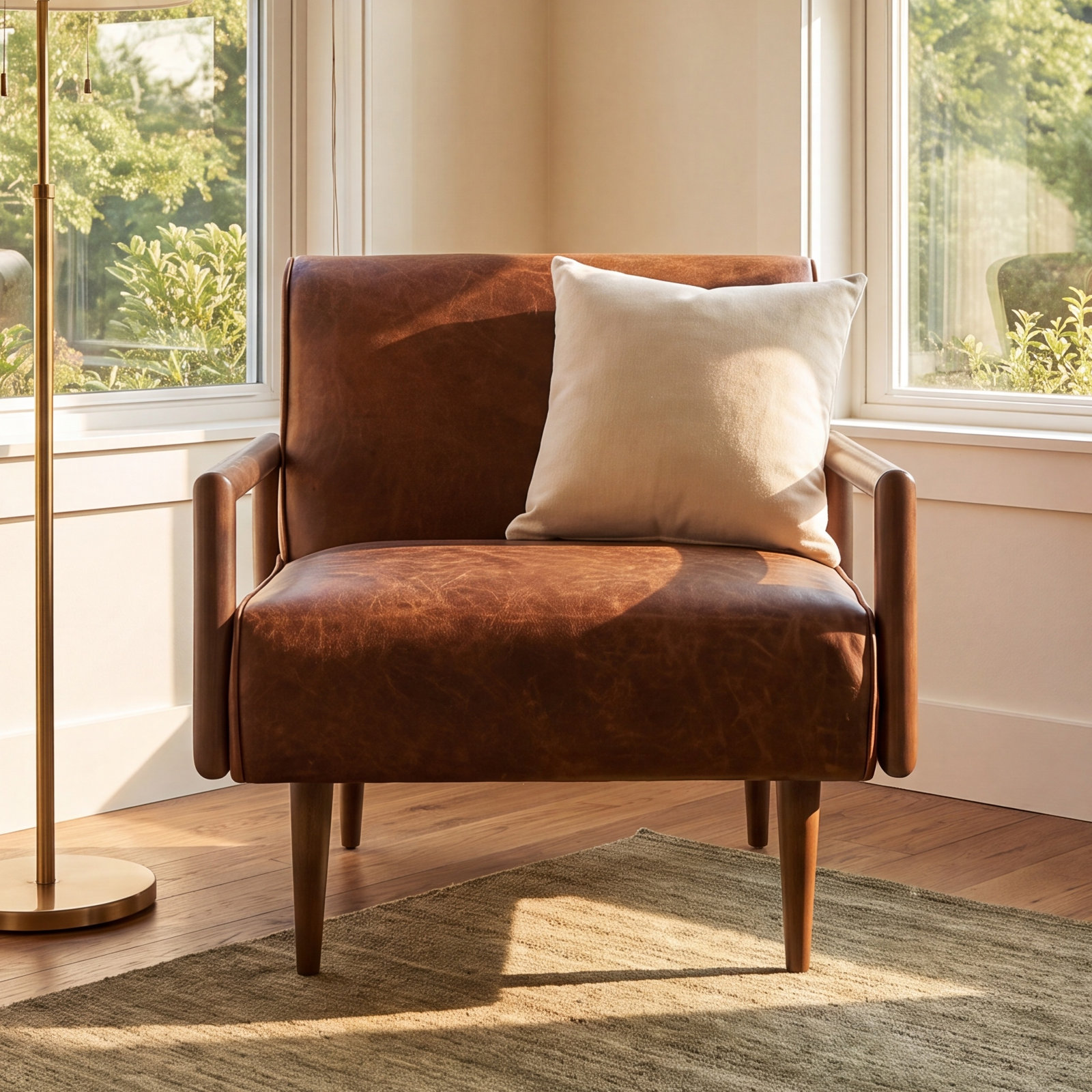 Elmire Armchair, Chocolate Brown Genuine Leather