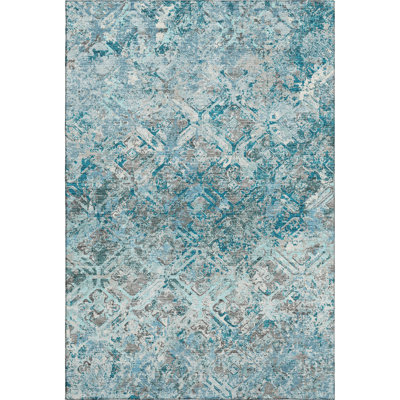 Premium Machine Washable Prisco Teal Rug
