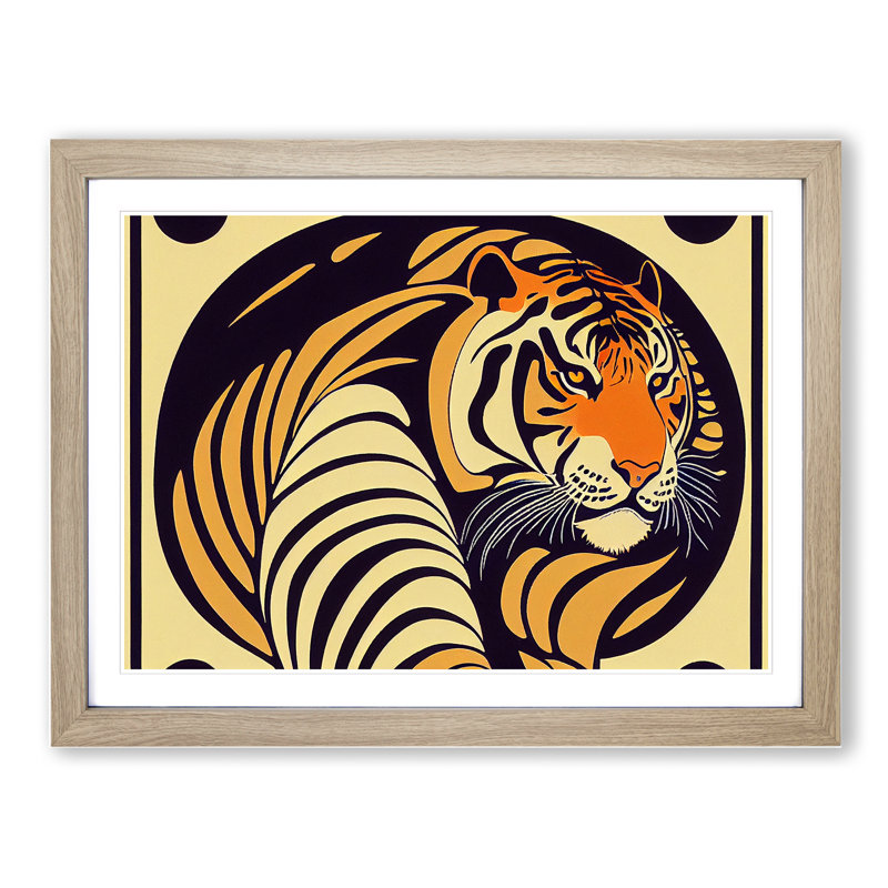 Tiger Vol.2 Abstract - Single Picture Frame Print, Oak Framed, 46cm H x 64cm W x 2cm D