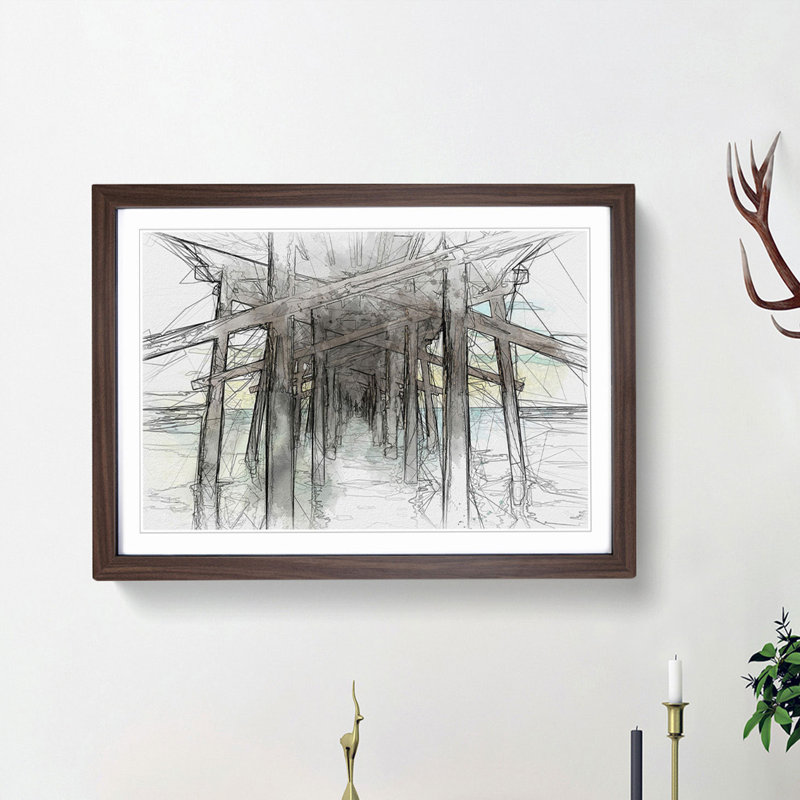 Under the Pier in Newport Beach in Abstract - Picture Frame Graphic Art Print, 27cm H x 36cm W x 2cm D, Walnut Framed