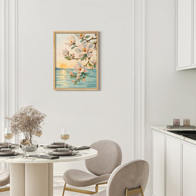 Soft Magnolia Sunset Landscape Framed Wall Art Prints - Serene Nature Decor for Living Room