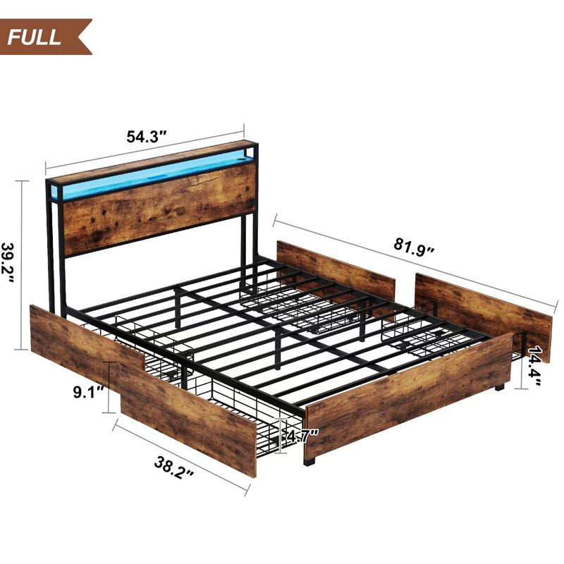 Althea Upholstered Platform Bed, Full, Black/Brown