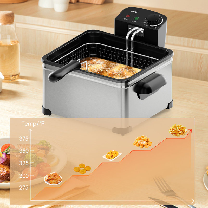 WHALL Deep Fryer with 3 Baskets,5 L/21 Cups Oil Capacity, 13.5" H x 12" W x 6" D