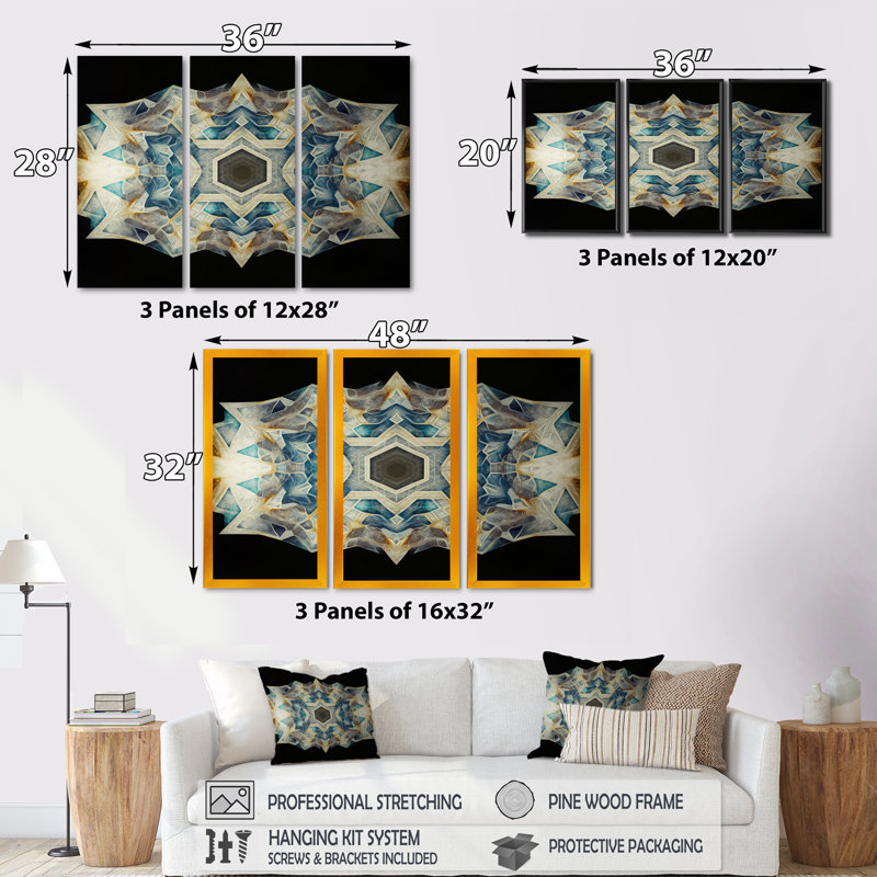 Sacrée géométrie dans des tons de couleurs rétro - impression sur toile 3 pièces, H 20 po x l 36 po x P 1 po, Toile tendue