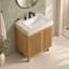 Meuble-lavabo simple LULA de 76 cm (30 po) d'aspect bois avec comptoir en pierre frittée couleur crème veinée or-136845789