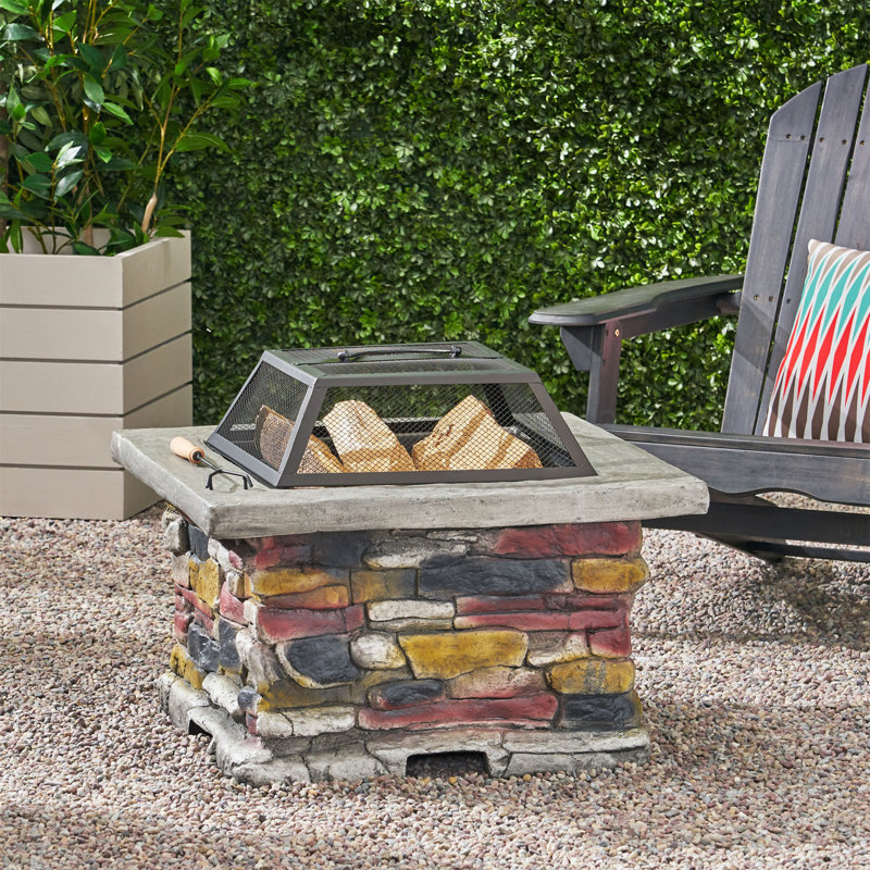 Table de foyer d'extérieur au feu de bois 28 po avec couvercle, Gris Pierre