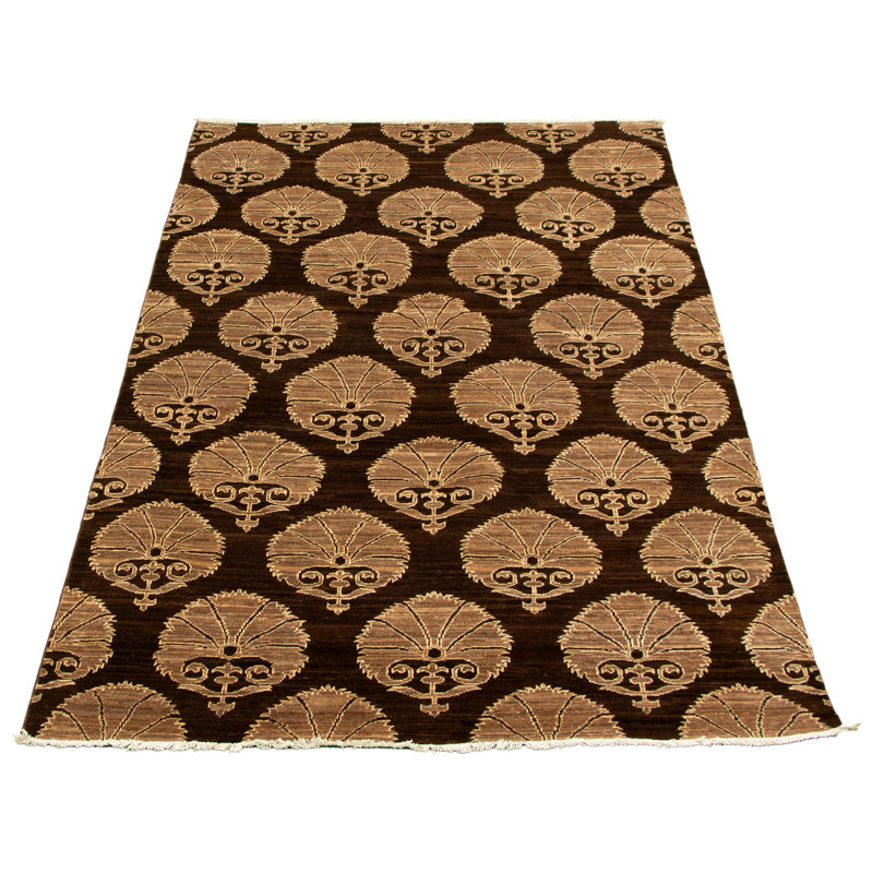 Tapis brun foncé en laine nouée à la main de conception unique 18 pi 4 po 11 po x 8 pi 1 po New Age