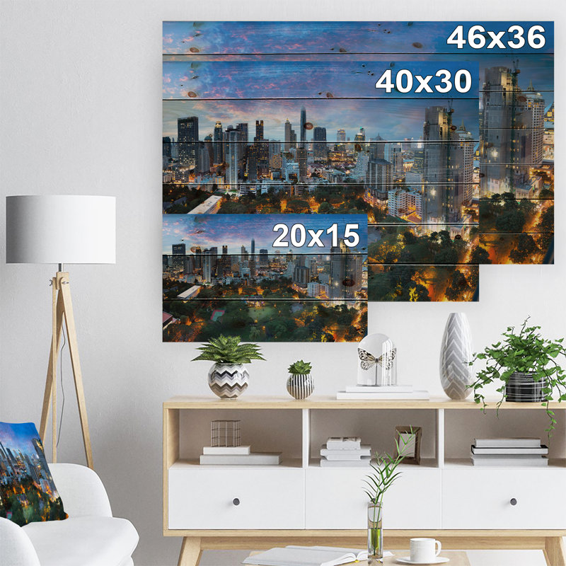 Horizon de la ville de Bangkok - impression, H 36 po x l 46 po x 1,5 po, Bois