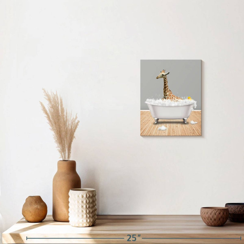 Impression sur toile, girafe et baignoire, H 10 po x l 8 po x P 1 po