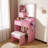 23.6" Pink Vanity Set with LED Mirror & Stool | Dressing Table with 2 Drawers & 5 Storage Cabinets (4 Open + 1 Hidden) | Adjustable 3‑Color Lighting, Built‑In Charging Station | Compact Space‑Saving Makeup Desk-964638797