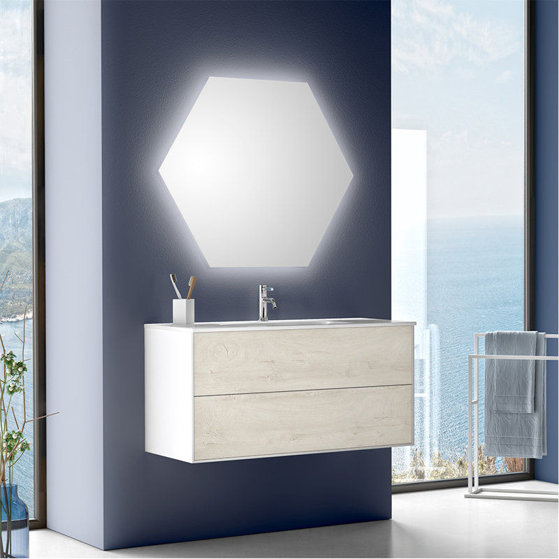 Abirad Vanity & Mirror Set, Light Wood