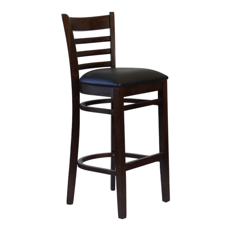 4 Count- Wooden Ladder Back Bar Chairs with PU Leather Upholstered Seat