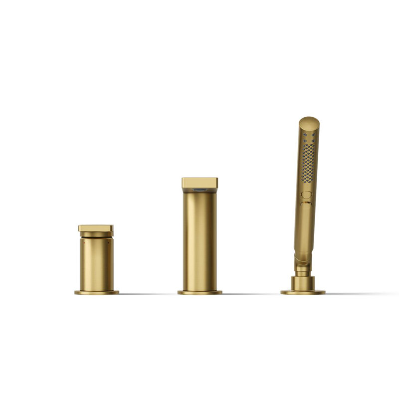Composed Deck-Mount Bath Faucet With Handshower, Vibrant Brushed Moderne Brass