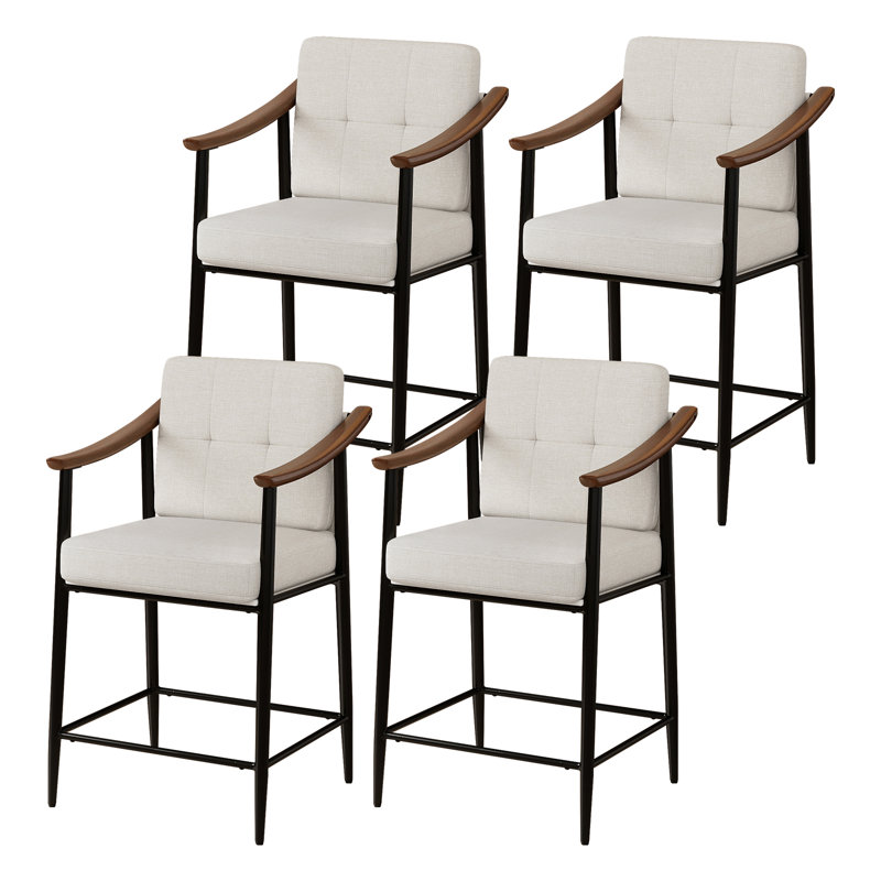 Tabouret de bar de style médiéval de 26 po, accoudoirs en bois, structure en métal épais et robuste, tabouret haut classique