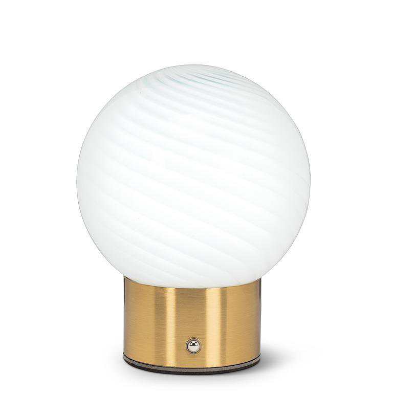  Lampe DEL avec boule en verre Swirl - H 6,5 po - Blanc, lumière à intensité variable rechargeable, contrôle tactile avec 3 niveaux de luminosité, lumière ambiante pour la décoration intérieure