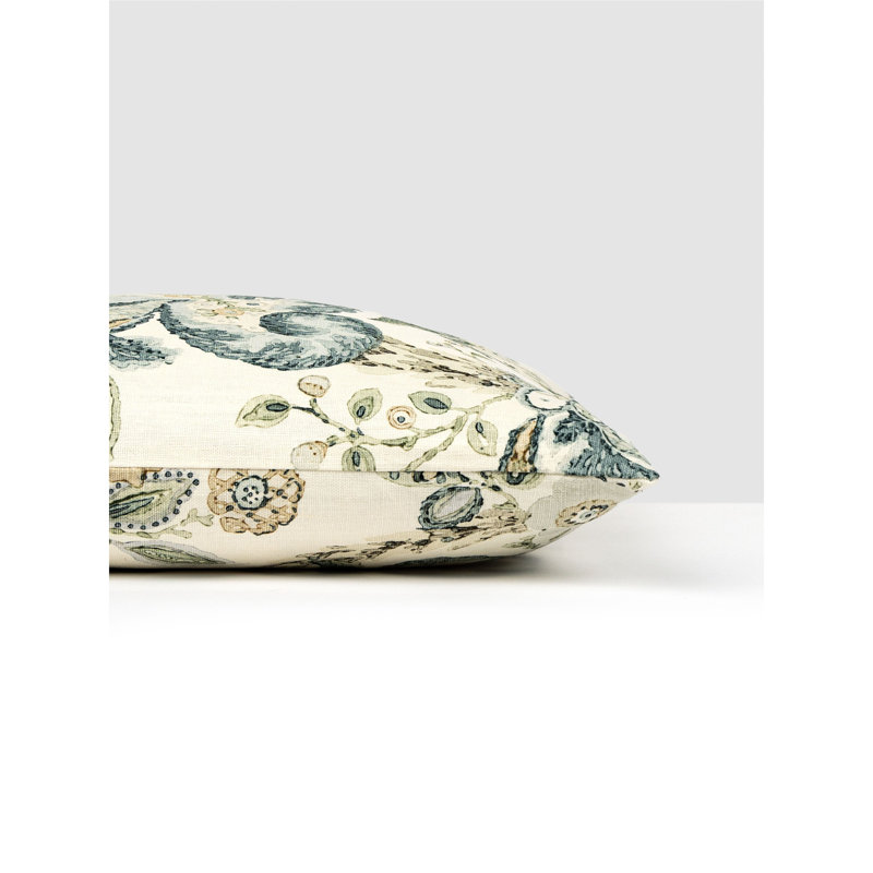 Cumbria Hand Block Pillow, Aquamarine/Ivory/Floral