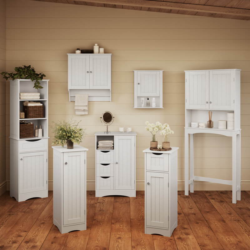 White Slim Bathroom Storage Cabinet with Adjustable Shelves