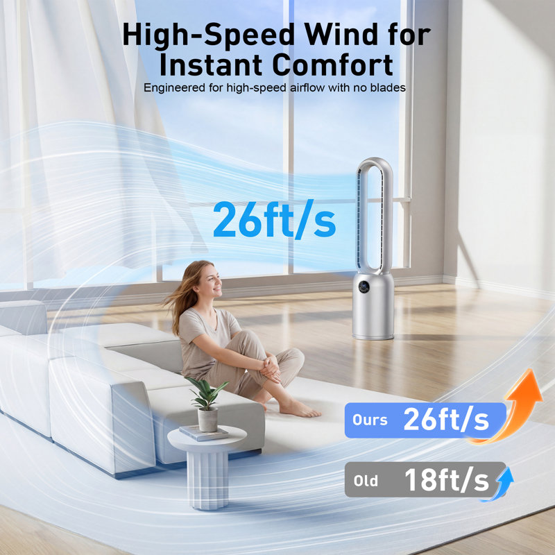 35" Bladeless Tower Fan For Bedroom, 26ft/s Airflow, 24 Speeds, 90° Oscillation, Standing Fans With Remote Control, 12h Timer, Portable Bladeless Cooling Fan For Home Office