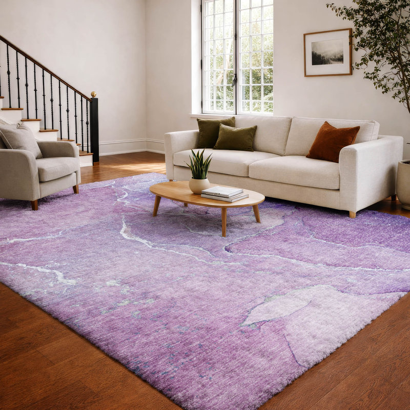 Tapis de qualité supérieure lavable à la machine à poils longs ADS511, Mauve, 10 pi x 14 pi