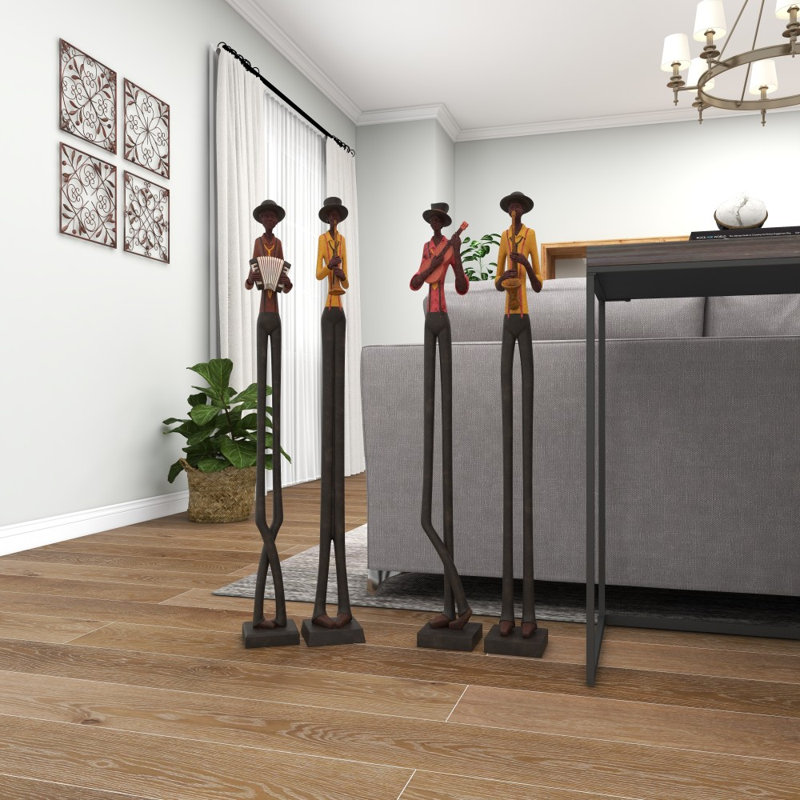 Ensemble de sculpture brune en poly, H 40 po x l 5 po x P 5 po, Gris et rouge