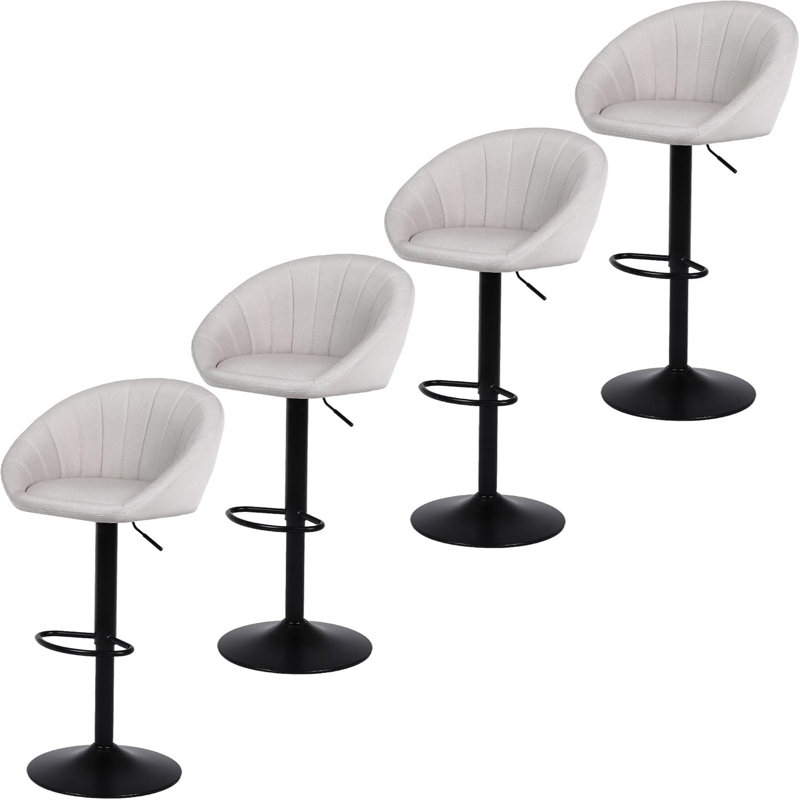 Swivel Upholstered Adjustable Height Counter Stool with Metal Frame, Beige/Linen