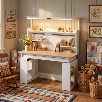 55'' W Electric Height Adjustable Standing Desk With Hutch, Flip-Top Desktop And 3-Color Eye-Caring Light