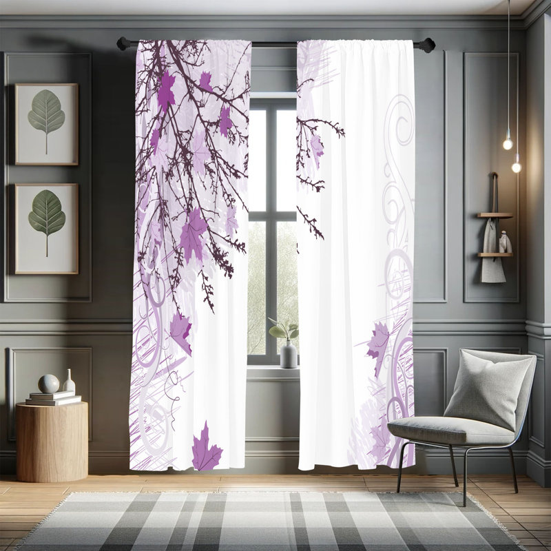Ebern Designs Nature Curtains, Fall Earth Tones Autumn Leaf, Pair of 28", Pale Lavender, 28" W x 63" L