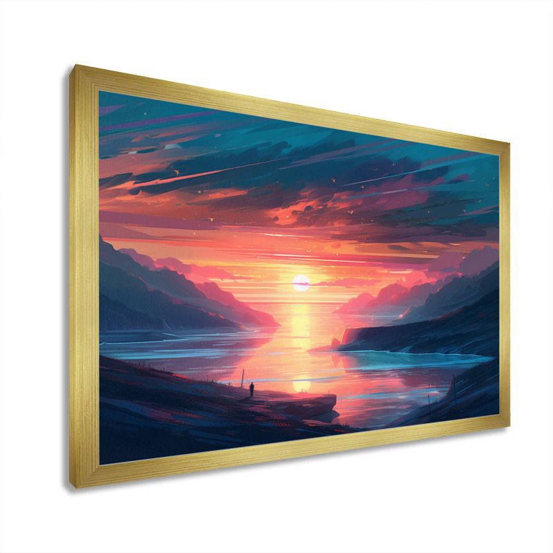 «Stunning Sunset Over The Lake And Mountains I», reproduction d'art sur toile, H 30 po x l 40 po x P 1,5 po, Or