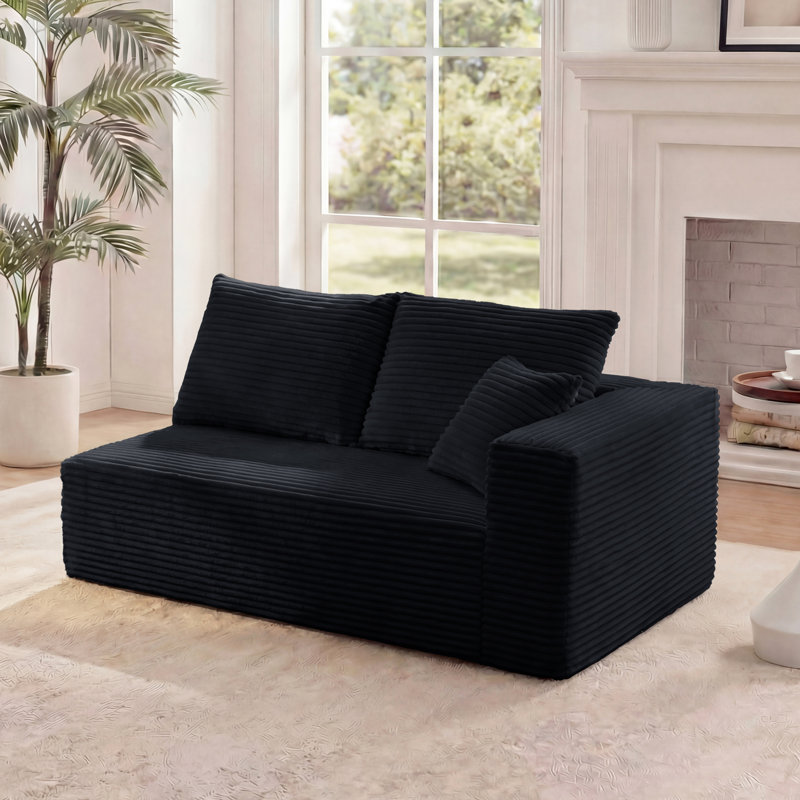 Causeuse à compression modulaire 69,29 po avec accoudoirs, élément modulaire rembourré en flanelle à 2 places avec 3 coussins, canapé «Boneless» Cloud en boîte pour le salon, petits espaces, noir