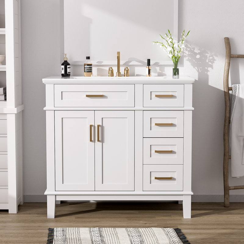 36" Single Bathroom Vanity With Sink, White