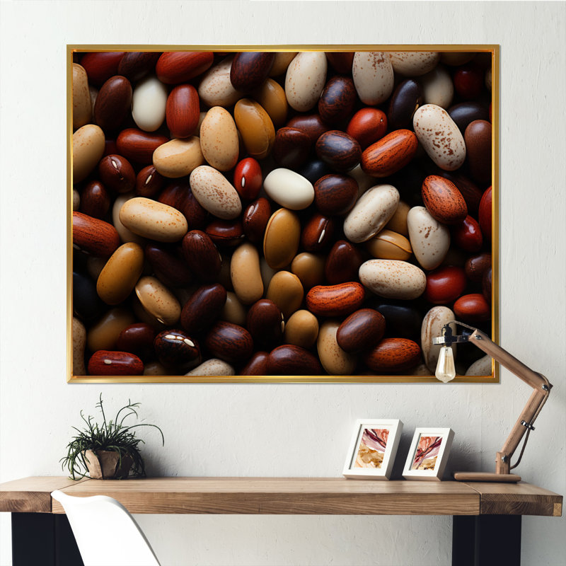 «Brown White Nuts Still Life», reproduction sur toile, 34" H x 44" W, Black Picture Framed