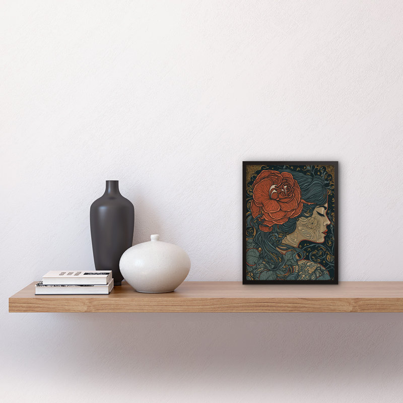 Cardere Woman with Rose in Her Hair Linocut Single Picture Frame Wall Art