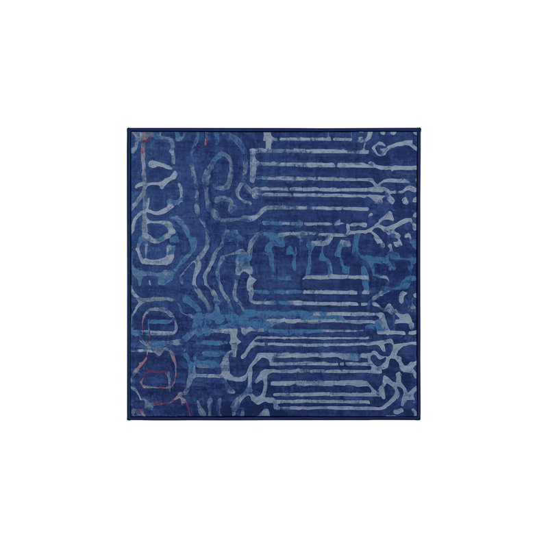Machine Washable Blue Area Rug, Square 8'
