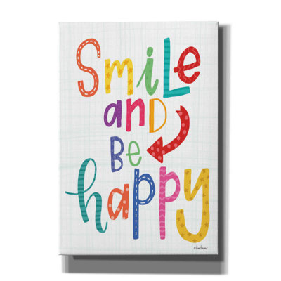 «Smile and Be Happy» par Lisa Larson, art textuel sur toile tendue