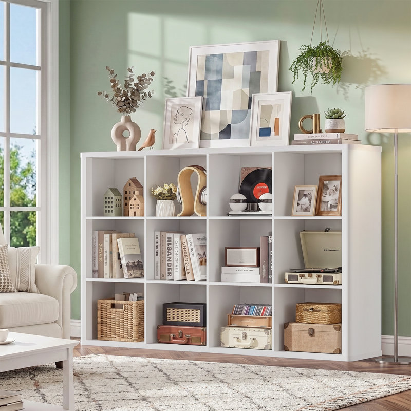 Bibliothèque moderne de 96,7 cm de hauteur avec 12 cubes, blanche, 38.1"H, Blanc