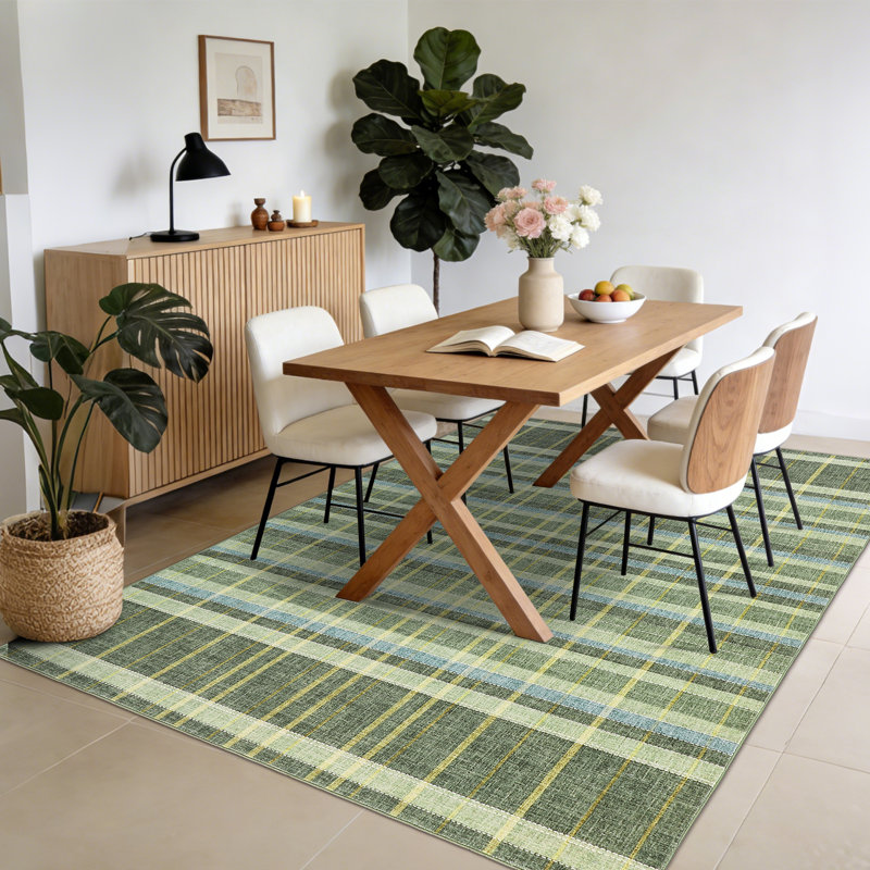 Tapis écossais lavable à la machine, Vert, Rectangulaire 8 pi x 10 pi