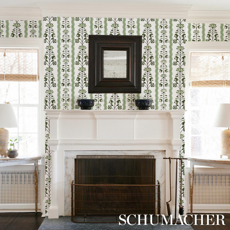 Schumacher x Marie-Anne Oudejans Delft Waves Wallpaper, Green