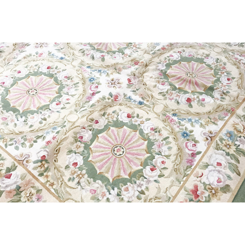 Hand-Knotted High-Quality Gold and Green Area Rug